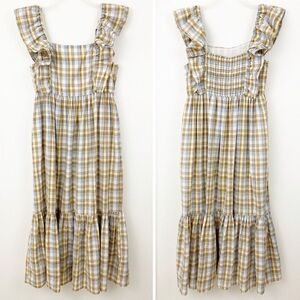 Plaid Ruffle Sleeve Maxi Dress